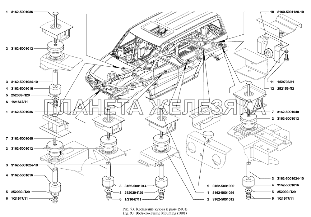 Крепление кузова к раме UAZ Patriot